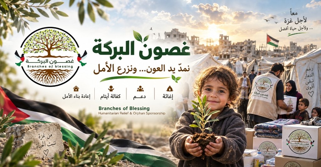 بانر جمعية غصون البركة الخيرية في غزة